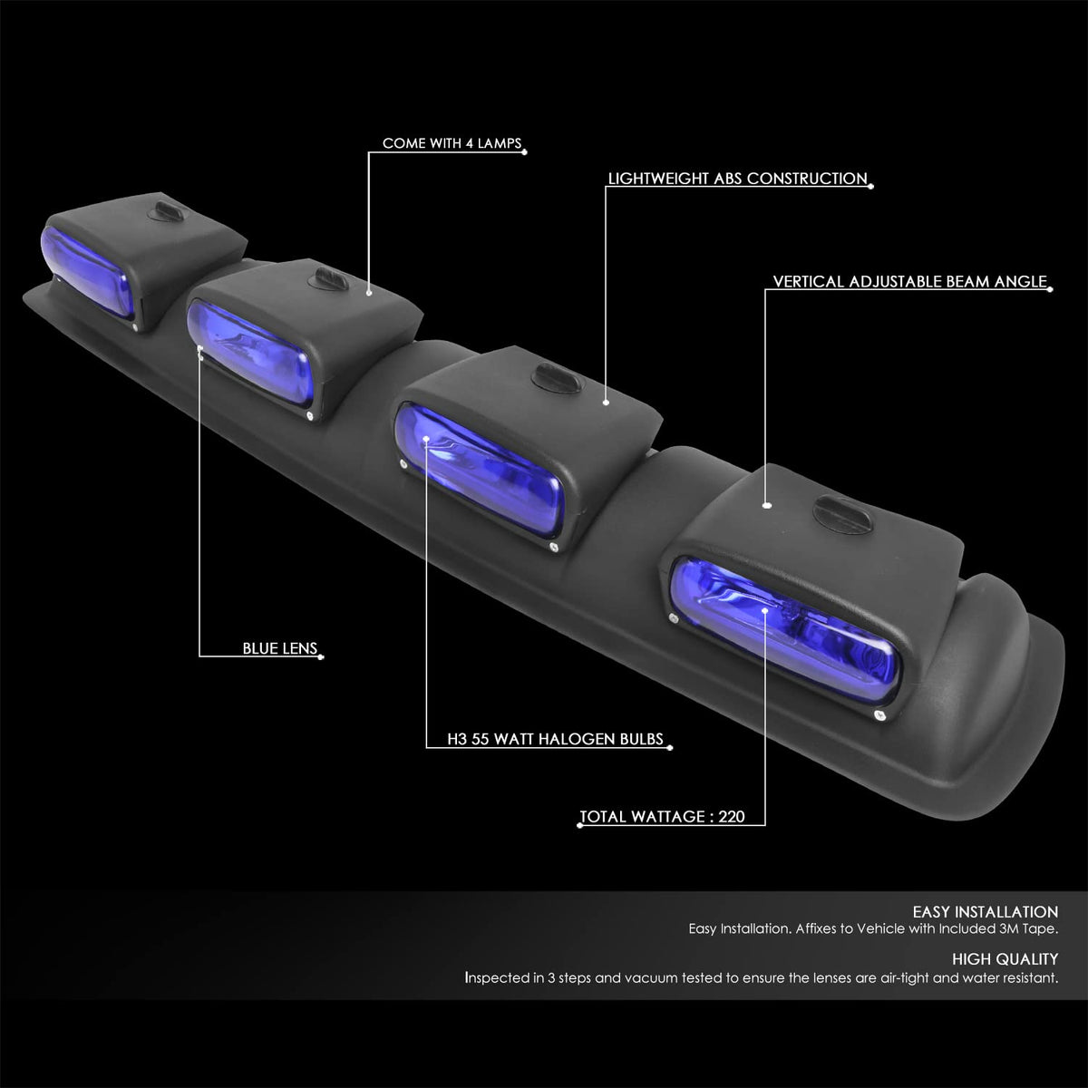 DNA Motoring FL-ZTL-359-BL Luz Antiniebla Universal de Techo con Arnés e Interruptor Interior, Lente Azul Carcasa Cromada