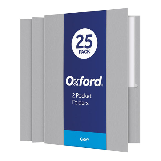 Fólder de bolsillo Oxford Twin, tamaño carta, 25 por caja, Gris, 1 paquete