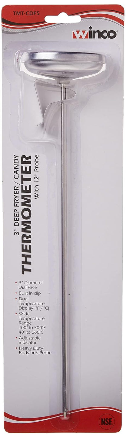 Winco TMT-CDF5 - Termómetro de 3 pulgadas con sonda de 12 pulgadas | Amplio rango de temperatura, sonda larga, servicio de alimentos, ideal para freír, hacer dulces, jarabes y preparación de