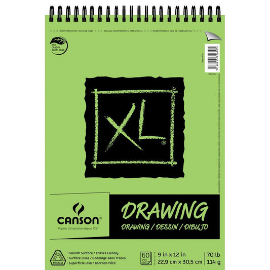 Canson - Bloc de papel para dibujar de la serie XL, microperforado, superficie lisa, encuadernado con alambre lateral, 70 libras, 9x12 pulgadas, 30 hojas