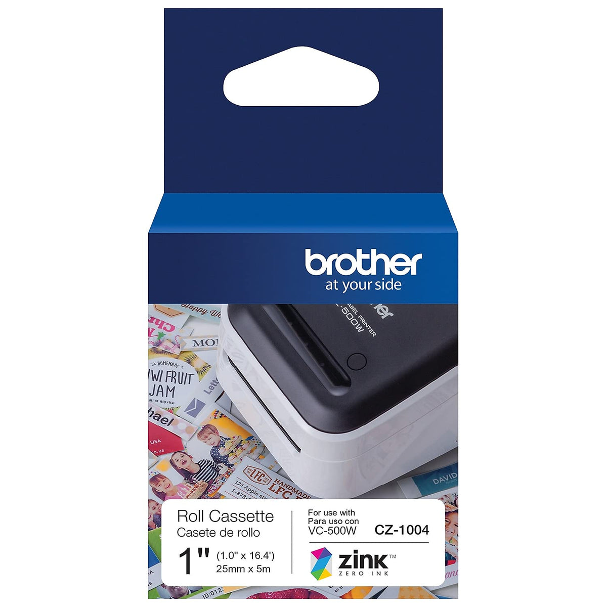 Brother CZ-1004 - Rollo de etiquetas original de longitud continua, 25 mm de ancho x 5 m de largo, con tecnología ZINK Zero Ink