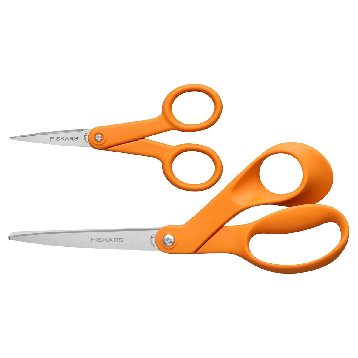 Fiskars - Juego de 2 tijeras originales con mango naranja, micro punta de 5 pulgadas y tijeras de acero inoxidable de 8 pulgadas, suministros de papel y tela para oficina, artes y manualidades, color