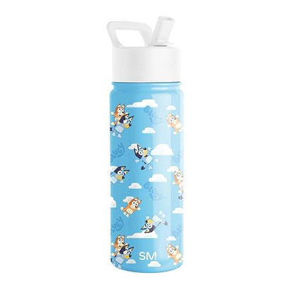 Simple Modern - Botella de agua Summit para niños, con tapa de popote, vaso aislado de acero inoxidable de 18 onzas, para niñas, niños, escuela, Bluey Sky