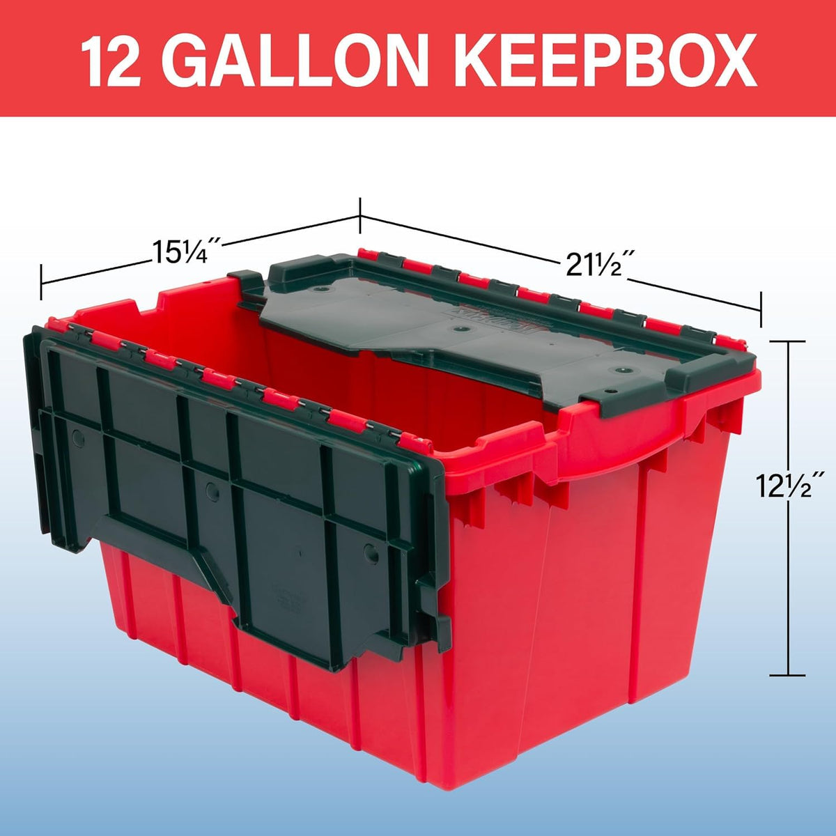 Akro-Mils KeepBox - Contenedor de almacenamiento de 12 galones, caja de almacenamiento de plástico apilable y anidable con tapa adjunta, bolsa transparente para garajes, armarios y mudanzas, 21-1/2 x
