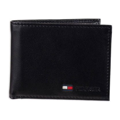 Tommy Hilfiger - portafolios de piel auténtica para hombre con ventana de identificación y múltiples ranuras para tarjetas - Talla Única - Negro