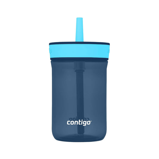 Contigo Leighton - Vaso de paja para niños con tapa a prueba de derrames a prueba de fugas, 14 onzas, arándano, frambuesa azul