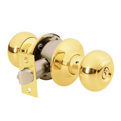 Hermex CEPO-12E, Cerradura de pomo tipo oval para entrada, mecanismo cilíndrico, latón brillante