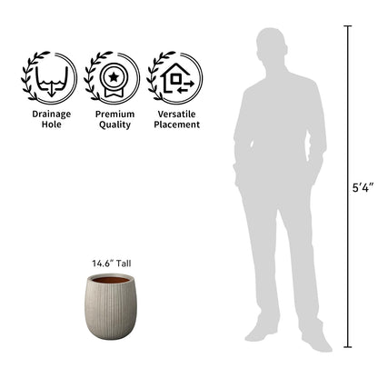 Kante Maceta Redonda de hormigón de 32 cm de diámetro x 37 cm de Alto, con Orificio de Drenaje y tapón de Goma para el hogar, Patio, jardín, Acabado de hormigón Desgastado con Interior café cálido