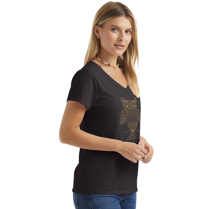Hanes - Playera de Manga Corta con Cuello en V para Mujer
