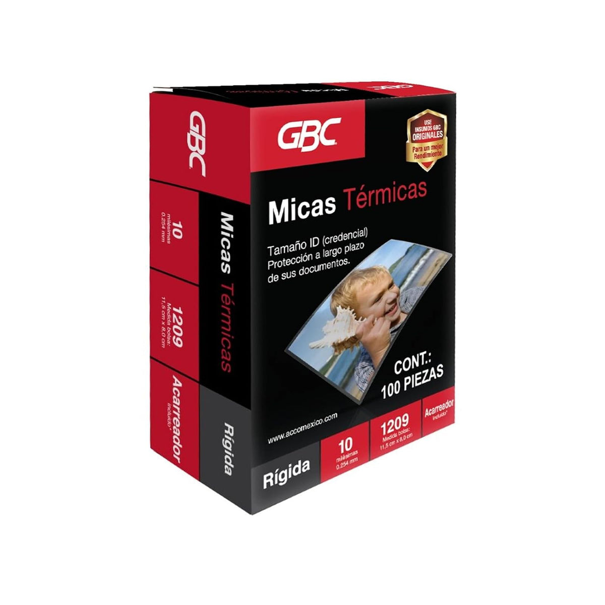 GBC Mica Térmica Rígida para laminar, 11.5 x 8 cm, 10 mil, caja con 100 Piezas. M130226