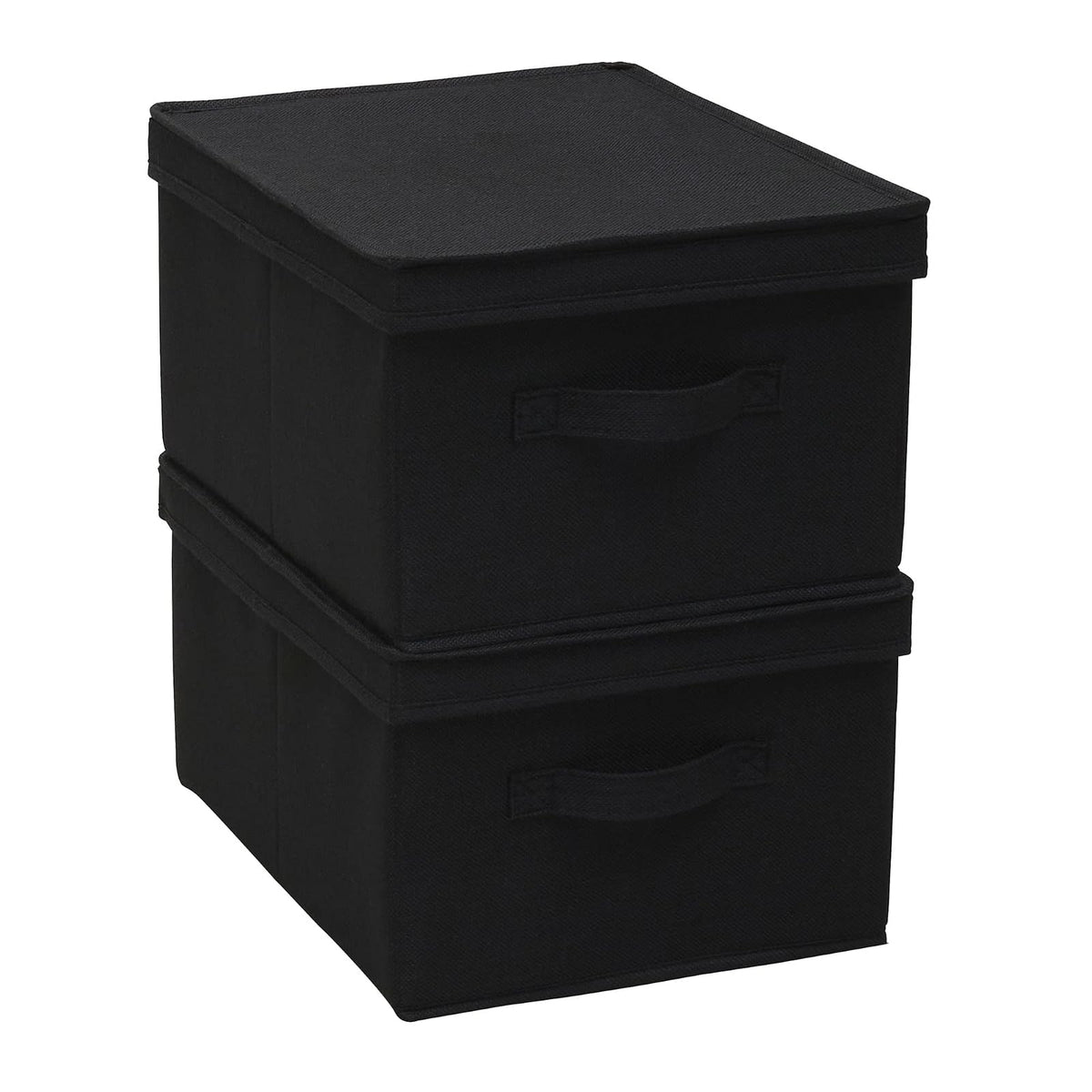 Household Essentials - Caja de almacenamiento grande de tela con tapa, color negro, juego de 2