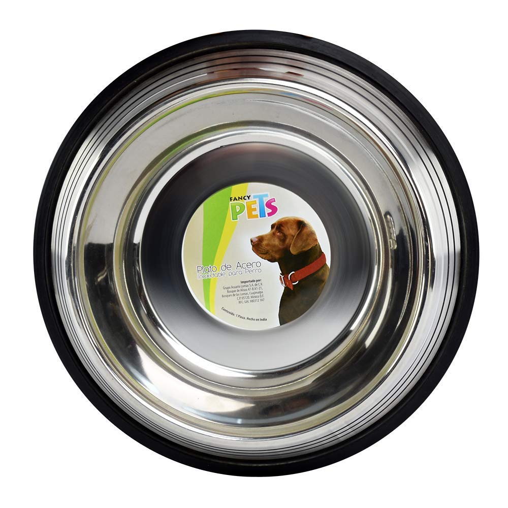 Fancy Pets Plato Estriado de Acero Inoxidable para Perro, 96 Onzas o 2.7 Kilogramos con Antiderapante