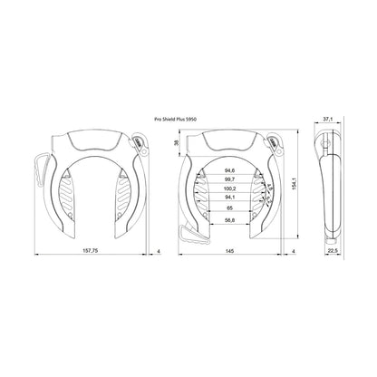 ABUS Pro Shield 5950 NR - Cerradura de marco + cadena de bloqueo de marco 6KS/85 + bolsa de bloqueo ST5950, llave extraíble, nivel de seguridad ABUS 9, color negro