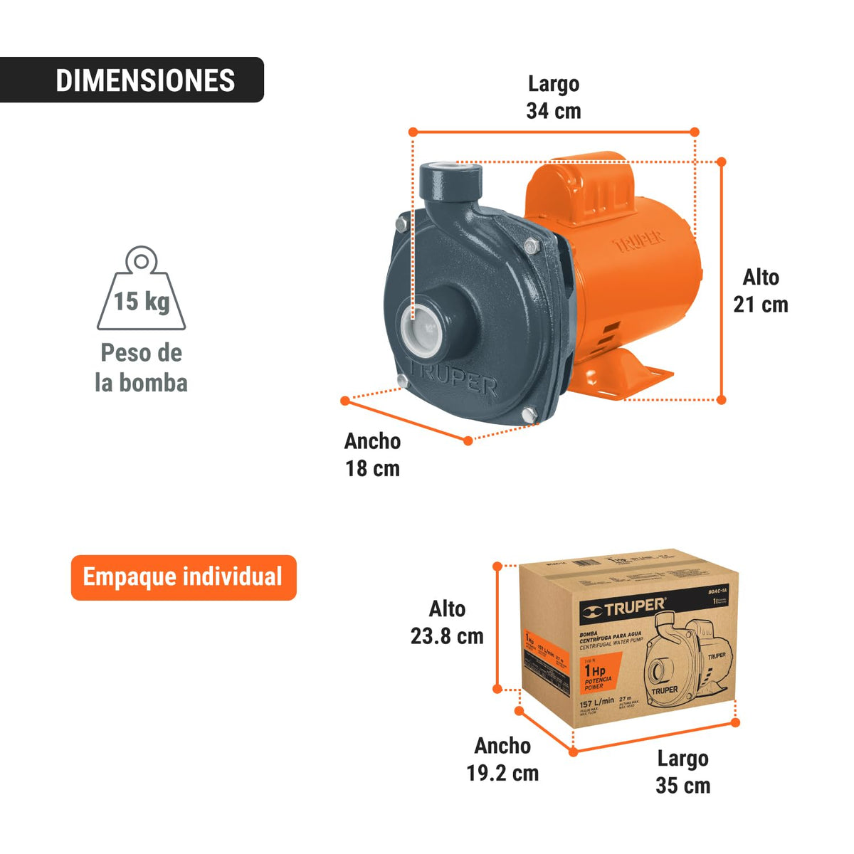Truper BOAC-1A, Bomba centrífuga para agua de 1 HP