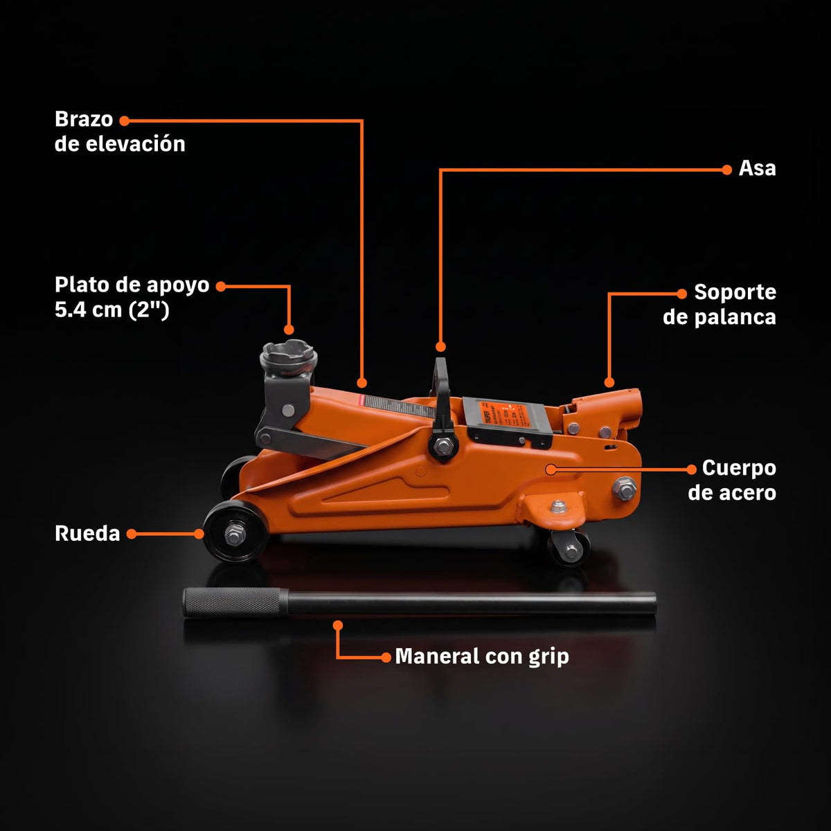 TRUPER Gato de Patín 2 t, Naranja y Negro