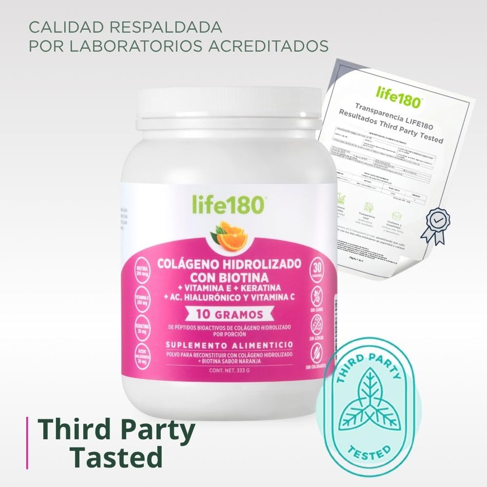 Life180 Dúo Colágeno Hidrolizado Biotina y Vitamina E Sabor Naranja Pack de 2