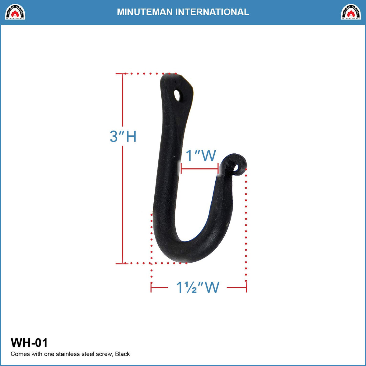 Minuteman International, soporte de pared de un solo gancho, negro