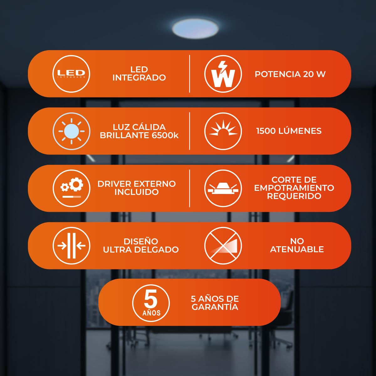 Tecnolite - Lámpara Empotrable Ajustable Downlight LED 20 W, Luz de Día, No atenuable
