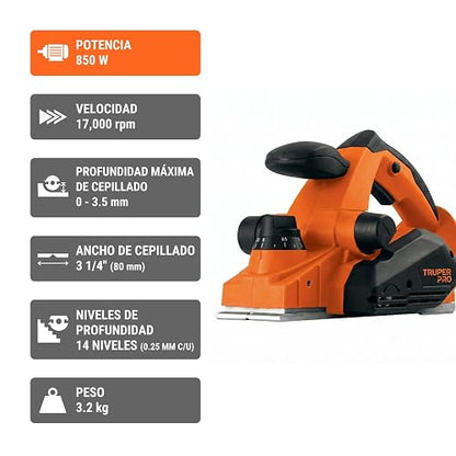 Truper CEPEL-3-1/4A4, Cepillo eléctrico 3-1/4" 850 W, profesional