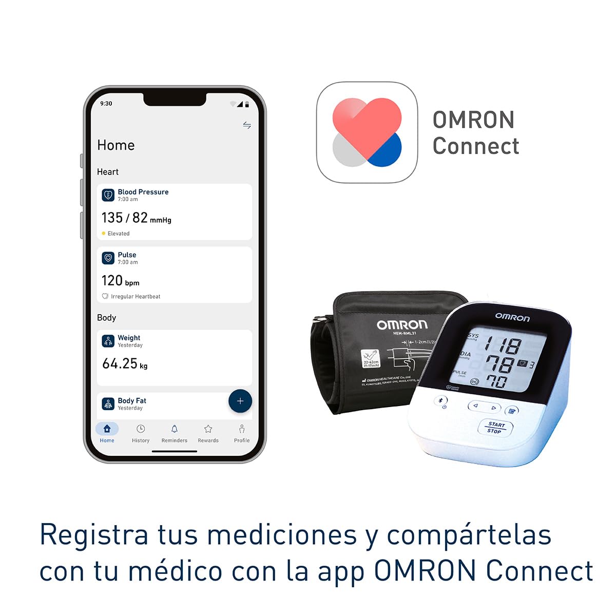 OMRON Baumanómetro digital de brazo 7156T con Bluetooth y brazalete Intelli Wrap