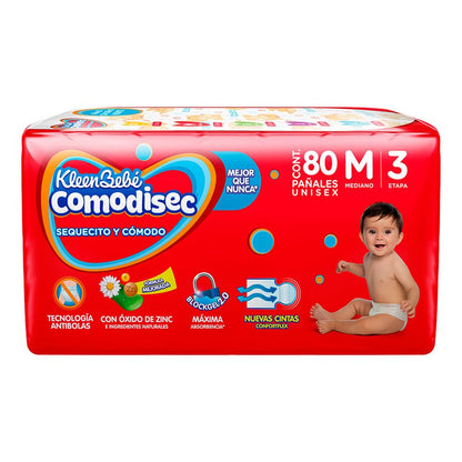 KleenBebé Comodisec Pañal Para Bebé, Tamaño Mediano, Unisex, Paquete Con 80 Pañales Desechables