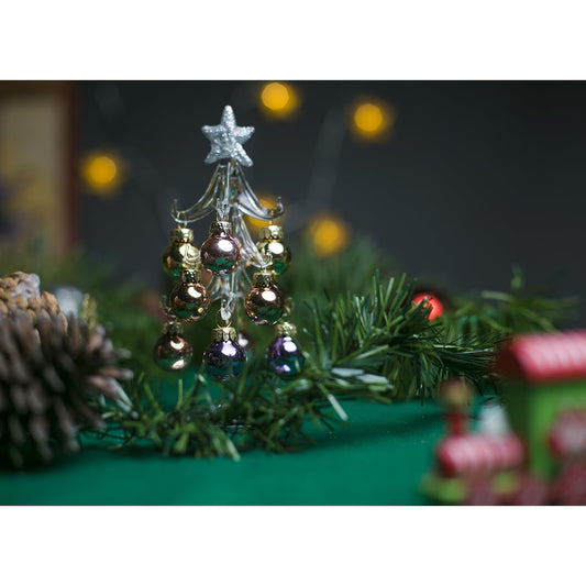 Running Decora | Árbol Navideño De Vidrio Transparente | Esferas Tono Pastel Metálicas | Adornos Navideños | 15 cm