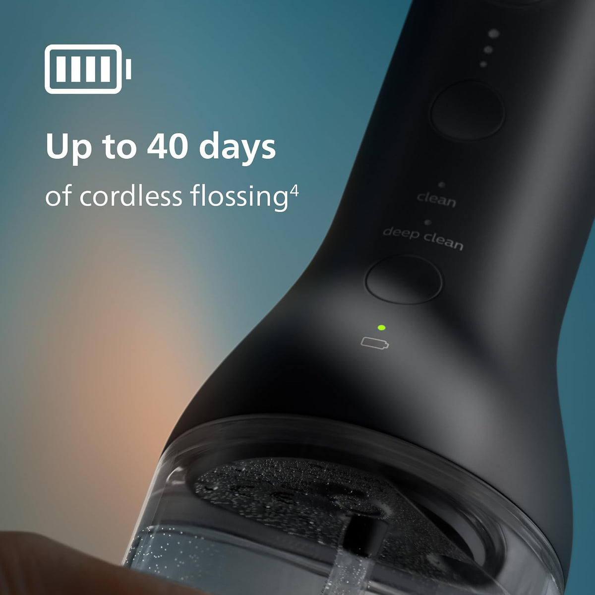 Philips Sonicare Hilo Dental Inalámbrico 3000, Irrigador Oral con Tecnología Quad Stream, 2 Modos y 3 Niveles de Intensidad, Diseño Ergonómico