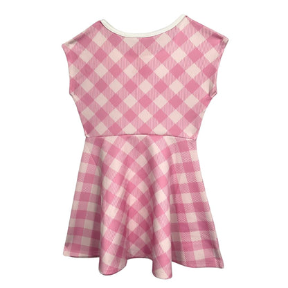 Barbie Vestido Cuadros Escosés Rosa simil Cinturon Casual Dress Niñas