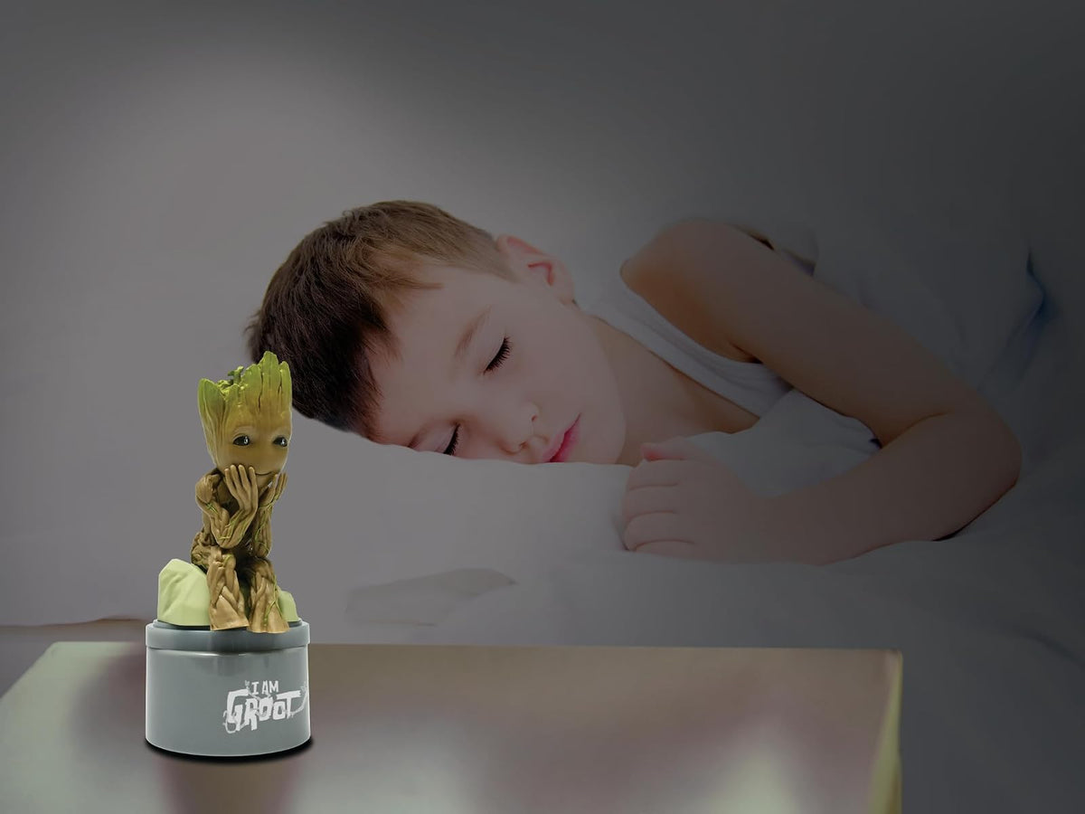Lexibook, Marvel Guardianes de la Galaxia, Groot Luz de Noche con Altavoz para Dormitorio Infantil, luz Suave, Funciona con Pilas, Gris/marrón, NS01GG
