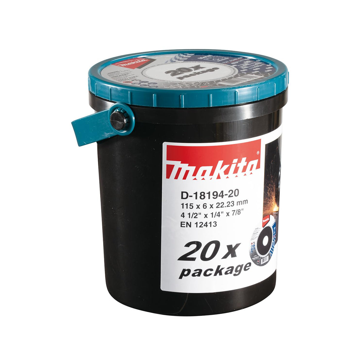 Makita Discos Abrasivos para Desbaste de Metal 4-1/2", Cubeta con 20 Piezas