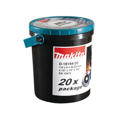 Makita Discos Abrasivos para Desbaste de Metal 4-1/2", Cubeta con 20 Piezas