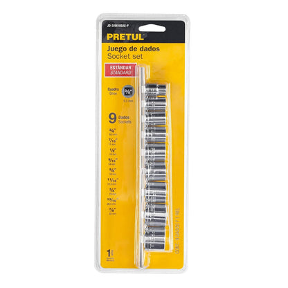 Pretul JD-3/8X10SAE-P, Juegos de 9 dados std, cuadro 3/8"