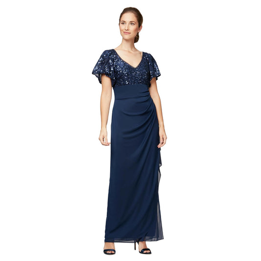 Alex Evenings - Vestido Largo para Madre de la Novia con Mangas voladas para Mujer con Cintura Imperio Fruncido (Tallas pequeñitas y Normales)