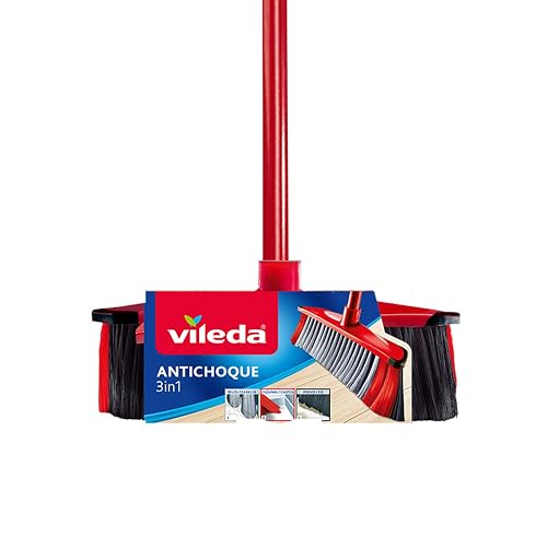Vileda Escoba 3 en 1, Tiene Esquina Antichoques Que Cuida Tus Muebles, Barre Polvo y Limpia Pisos.