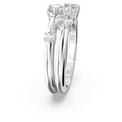 Swarovski Anillo Constella, Conjunto (2), Talla redonda, Blanco, Baño de rodio