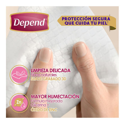 Depend Toallas Húmedas para Incontinencia, Caja con 756 toallas (18 paquetes de 49 toallas c/u), hipoalergénicas, extra grandes y sin alcohol