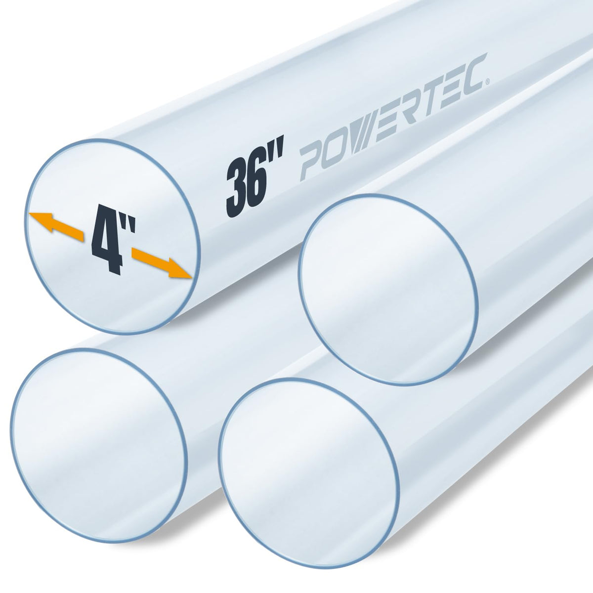 POWERTEC Tubo de PVC transparente de 4 x 36 pulgadas de largo, 4 unidades de tubos de plástico rígido, compatible con tubo redondo con accesorios de recogida de polvo, manguera para herramientas de - 4 pulgadas, paquete de 4