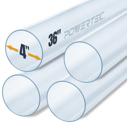 POWERTEC Tubo de PVC transparente de 4 x 36 pulgadas de largo, 4 unidades de tubos de plástico rígido, compatible con tubo redondo con accesorios de recogida de polvo, manguera para herramientas de - 4 pulgadas, paquete de 4