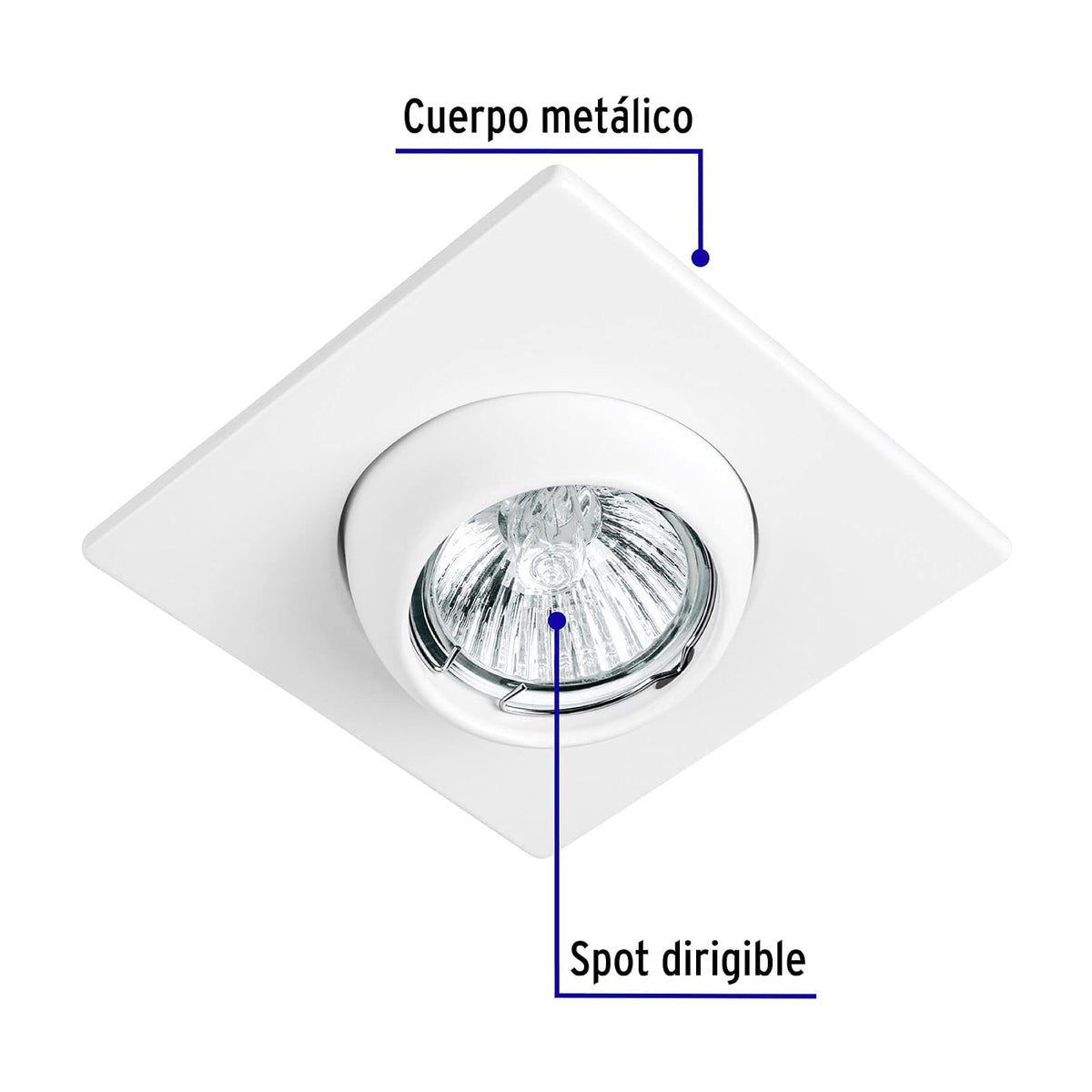Volteck Lait EMP-116S, Luminario empotrable cuadrado blanco spot esférico, lámpara no incluida