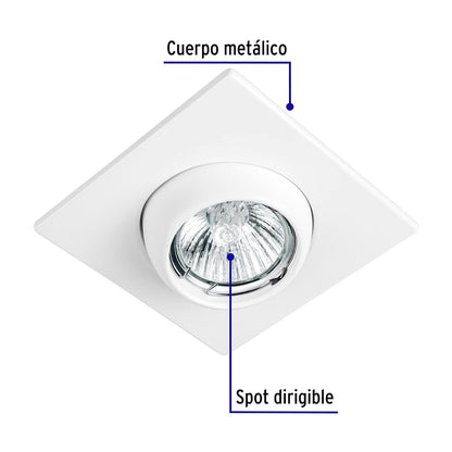 Volteck Lait EMP-116S, Luminario empotrable cuadrado blanco spot esférico, lámpara no incluida