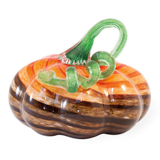 Boston International - Figura Decorativa de Calabaza de Vidrio soplado a Mano, 7 x 5,25 Pulgadas, Color café y Naranja