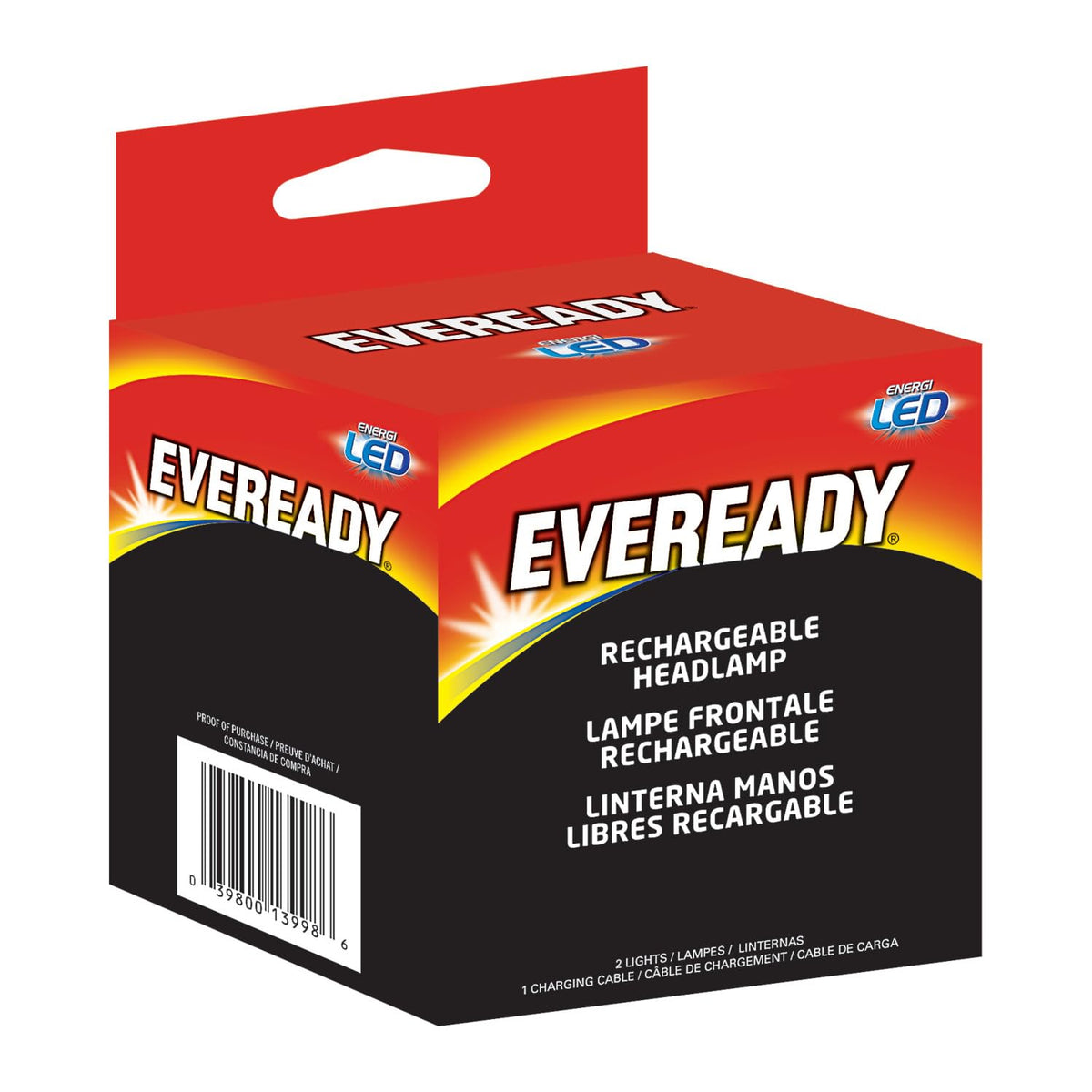 Eveready Faros LED recargables (paquete de 2), IPX4 resistentes al agua para correr, acampar, emergencias, exteriores (cable USB incluido), negro (paquete de 2), ajustable