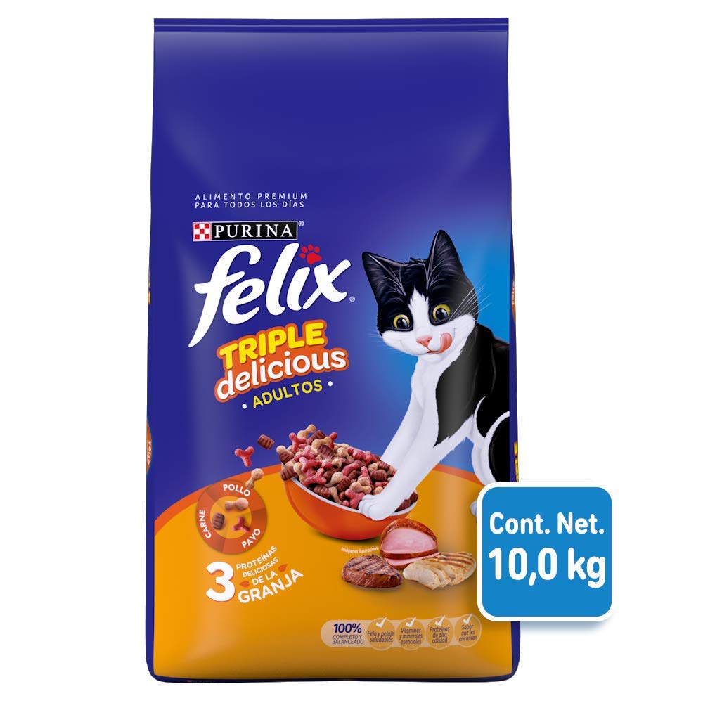 Purina - Cat Chow Comida para Gato, Adulto, Deli Mix, 15.0 kg + Felix Croquetas para Gato, Triple Delicious Granja, 10kg