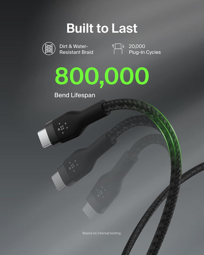 Belkin BoostCharge Pro Flex Cable de carga trenzado USB-C a USB-C (6.5 pies/2 m), cable de carga rápida certificado USB-IF para iPhone 16 Series, MacBook, Galaxy S25, Nintendo Switch 2 y más, color