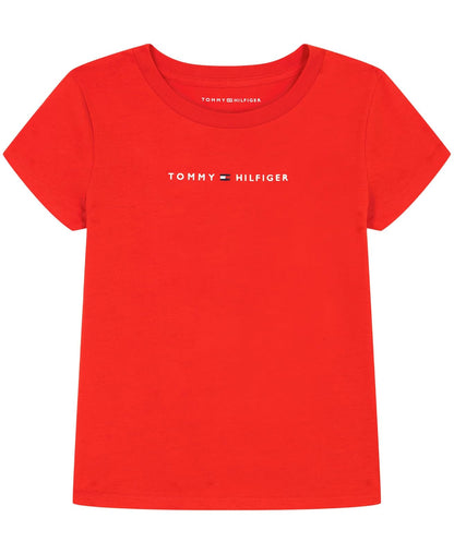 Tommy Hilfiger Playera de Manga Corta con Logo Bandera para Niña - 8-10 - Tommy Red - Classic Logo