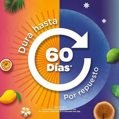Air Wick Aromatizante de Ambiente Continuo, Mango y Maracuyá + Maderas y Cítricos, 2 difusores eléctricos + 7 repuestos de 25 ml c/u