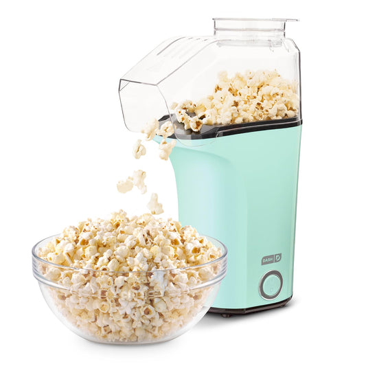 DASH DAPP150V2AQ04 Hot Air Popcorn Popper Maker with Measuring Cup to Portion Popping Corn Kernels + Melt Butter Makes 16C Aqua
