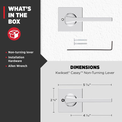 Kwikset Casey - Manija de puerta para manijas, palanca de una sola cara para armarios, puertas dobles francesas y despensa, cromo pulido que no gira la palanca interior reversible