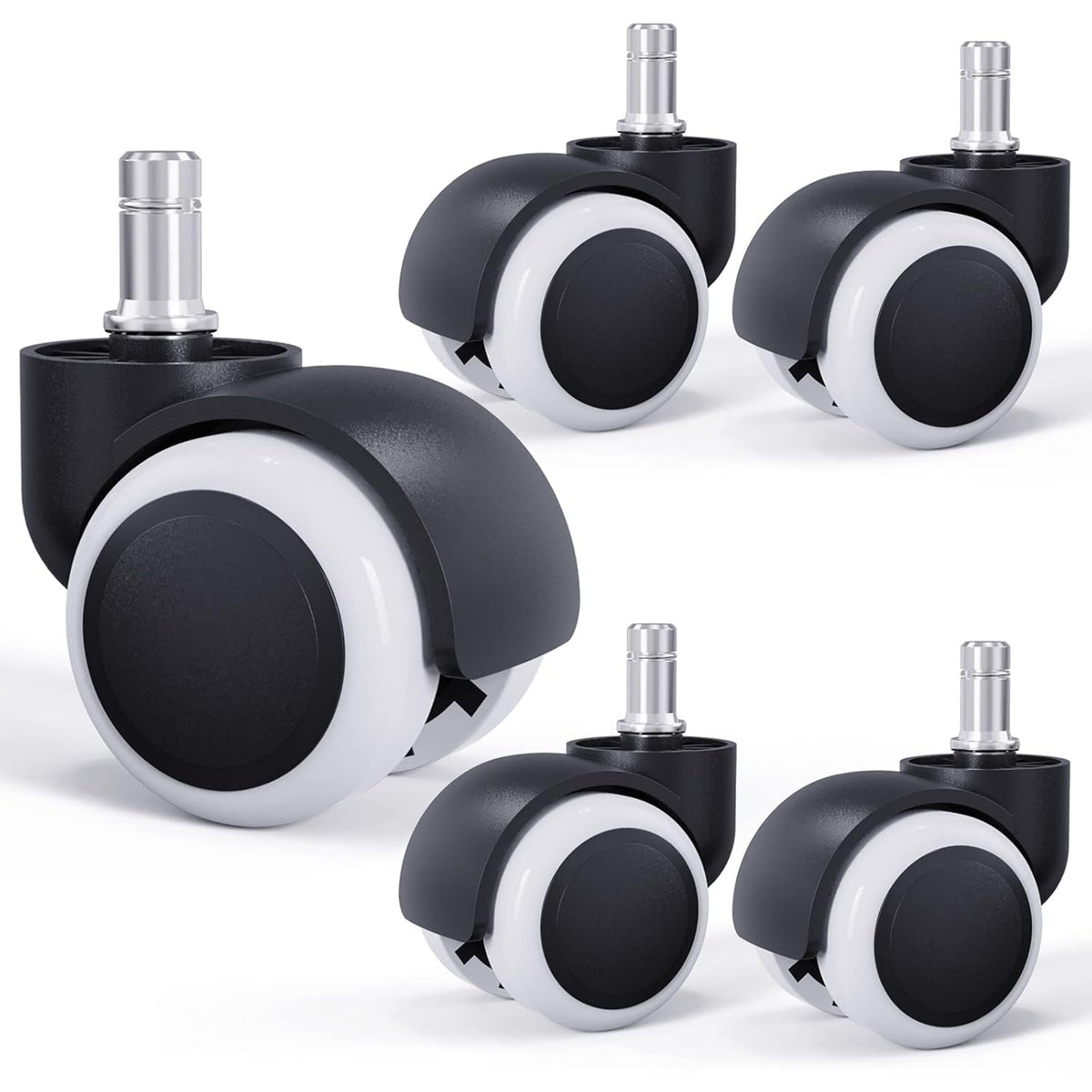 Juego de 5 Ruedas Giratorias Silenciosas para Sillas de Oficina, Ajuste Universal, llantas para silla de oficina de repuesto de 50mm, apto para piso duro