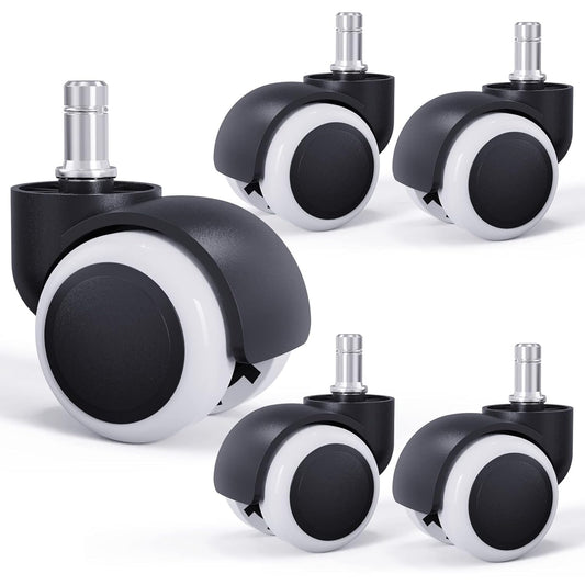 Juego de 5 Ruedas Giratorias Silenciosas para Sillas de Oficina, Ajuste Universal, llantas para silla de oficina de repuesto de 50mm, apto para piso duro